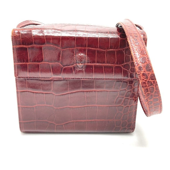 VERSACE Medusa Embossed Leather Shoulder Bag Women's Bordeaux